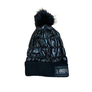 Justice Black Beanie with Pom Pom